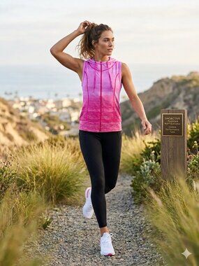 NWT SHOACTIVE Pink Ombre Sleeveless Performance Hoodie L